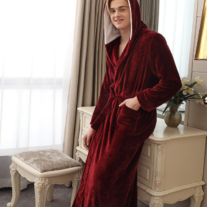 Plus Fat Coral Velvet Bathrobe Pajamas For Men - Image 9