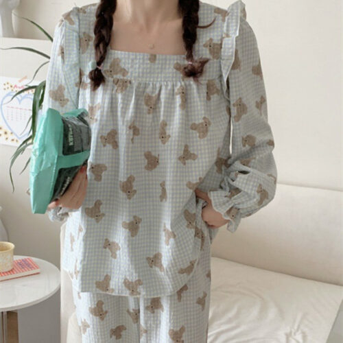 Long Sleeved Pullover Plaid Pajamas For Women