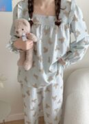 Long Sleeved Pullover Plaid Pajamas For Women