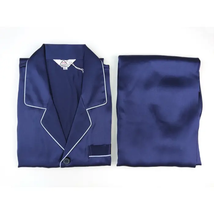Classic Navy Satin Pajama Set - Image 2