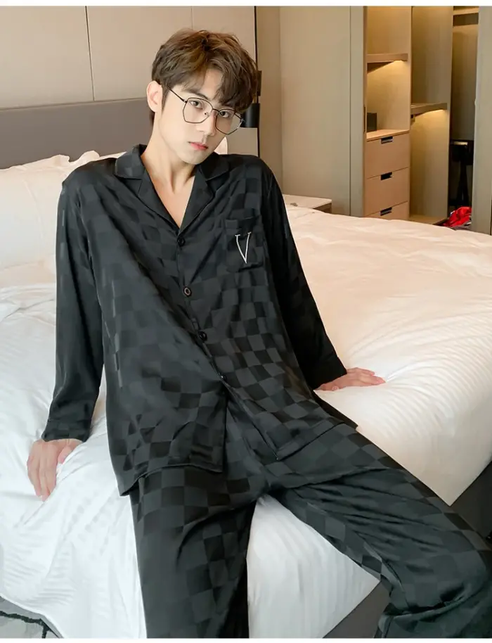 Classic Gingham Short Pajama Set for Men - Image 3