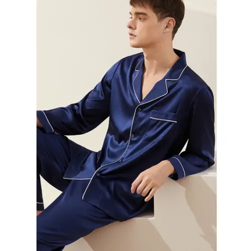 Classic Navy Satin Pajama Set