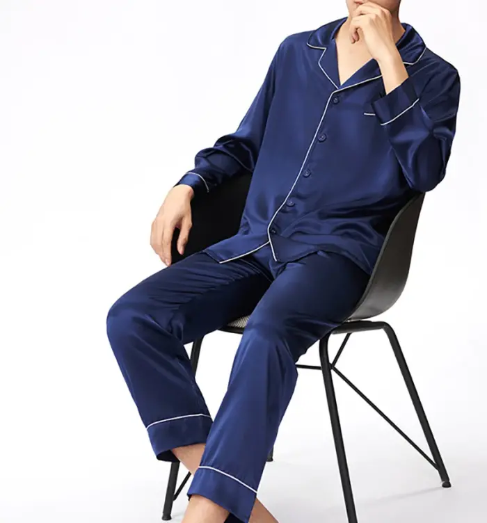 Classic Navy Satin Pajama Set - Image 5