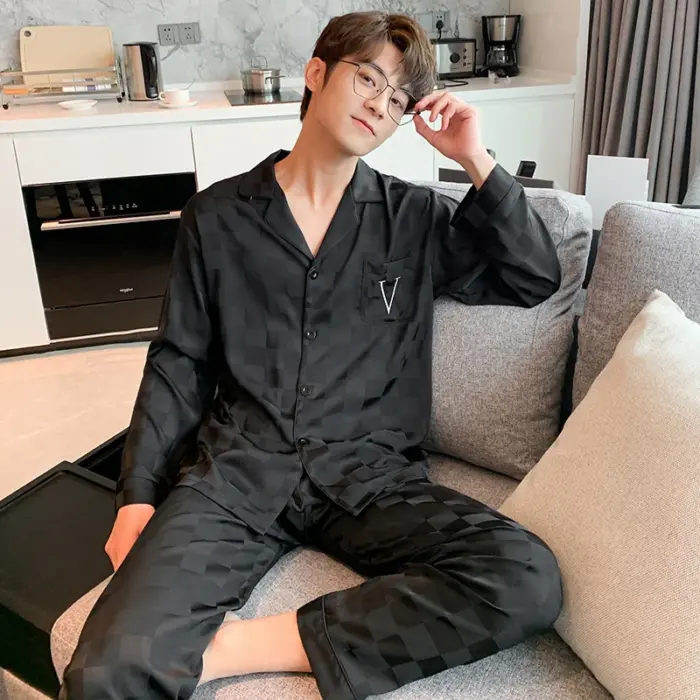 Classic Gingham Short Pajama Set for Men - Image 2