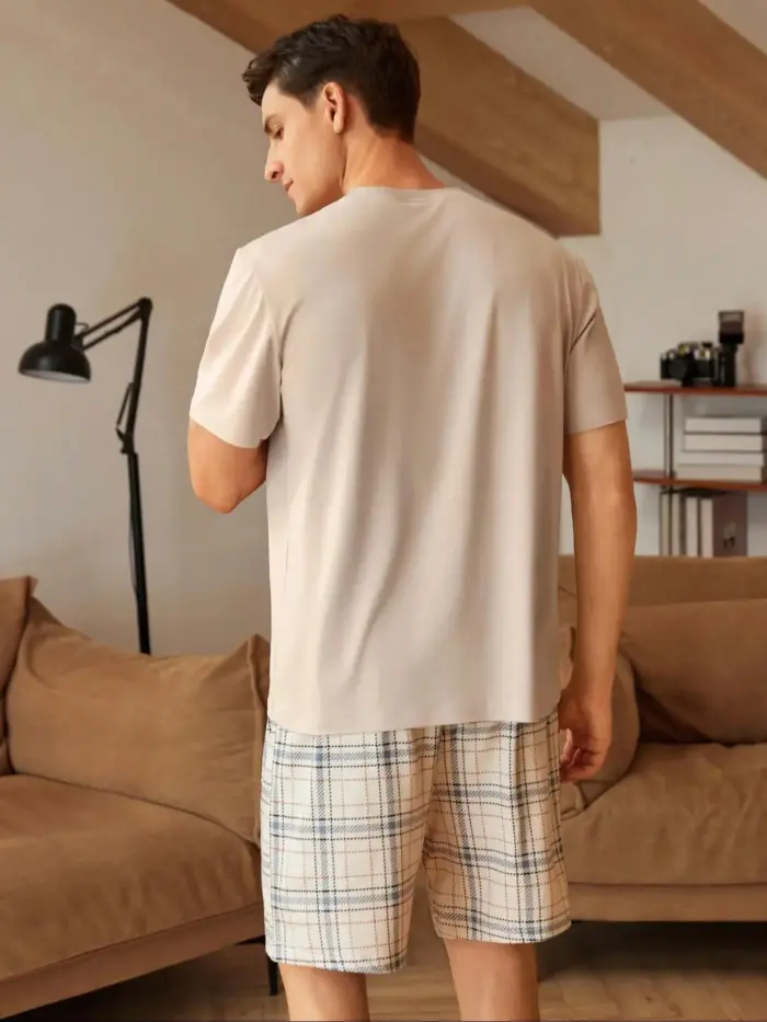 Men’s Casual Plaid Pajama Set - Image 2