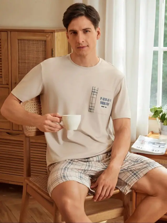Men’s Casual Plaid Pajama Set - Image 3