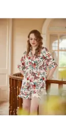 Navy Satin Short-Sleeve Shirt & Shorts Pajama Set