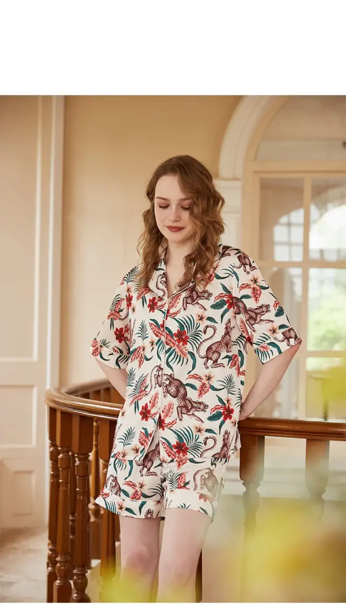 Navy Satin Short-Sleeve Shirt & Shorts Pajama Set - Image 3