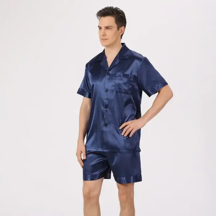 Classic Black Satin Short Pajama Set for Men - Image 3