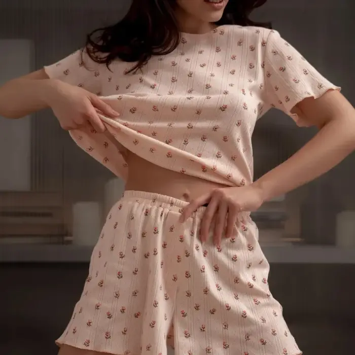 Soft Floral Print Short Pajama Set - Image 3