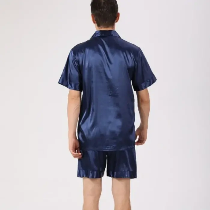 Classic Black Satin Short Pajama Set for Men - Image 6