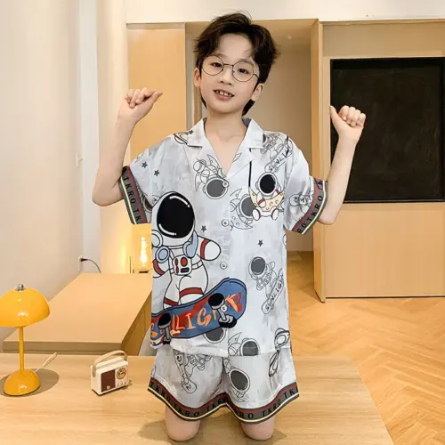Kids Astronaut Print Satin Nightshirt