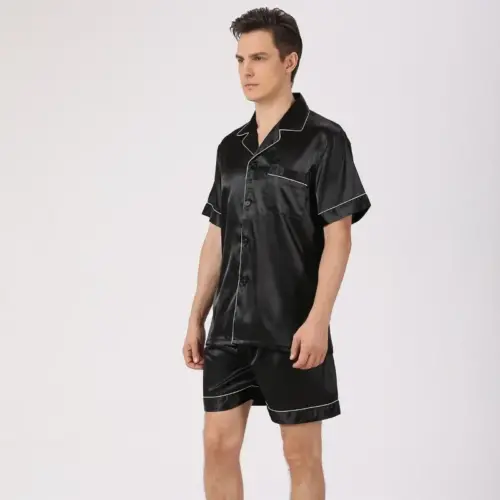 Classic Black Satin Short Pajama Set for Men