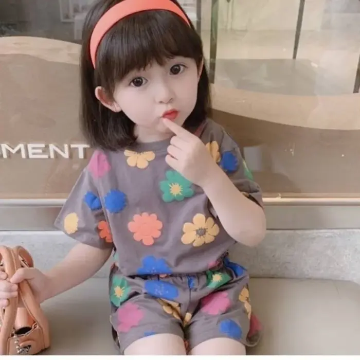 Kids Colorful Flower Print Summer Set - Image 3