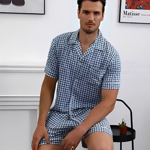 Classic Gingham Short Pajama Set for Men